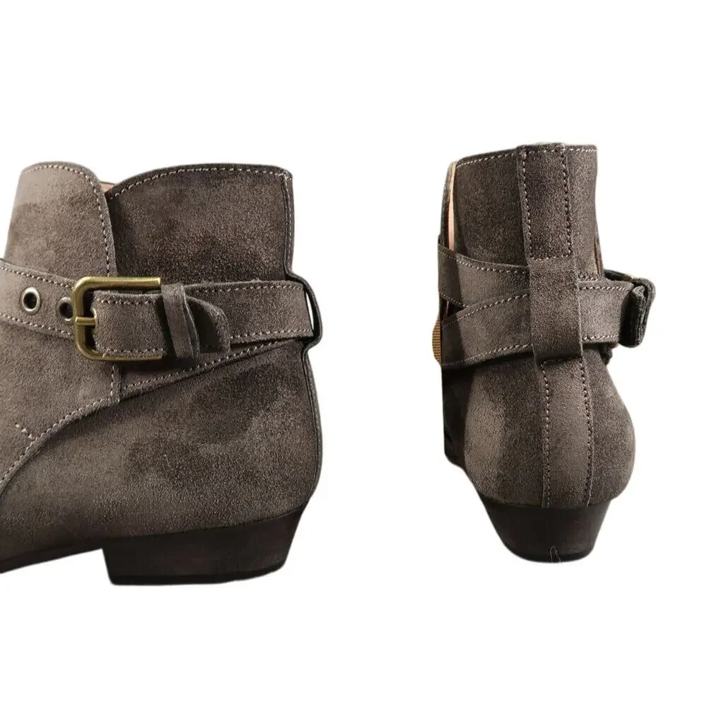 J Crew Shoes Women 7 Bootie Fashion Leather Classic Buckle Strap Block Heel Grey